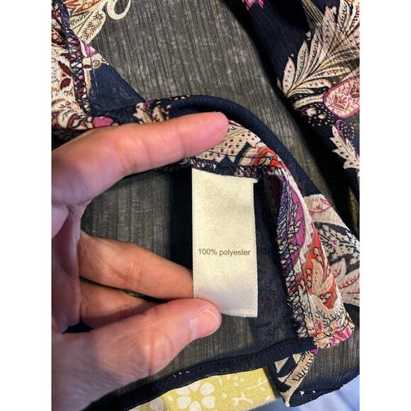 Mixed Floral Paisley Print Kimono Pink Blue Green Size 0/1Boho Lightweight Layer - Picture 6 of 7